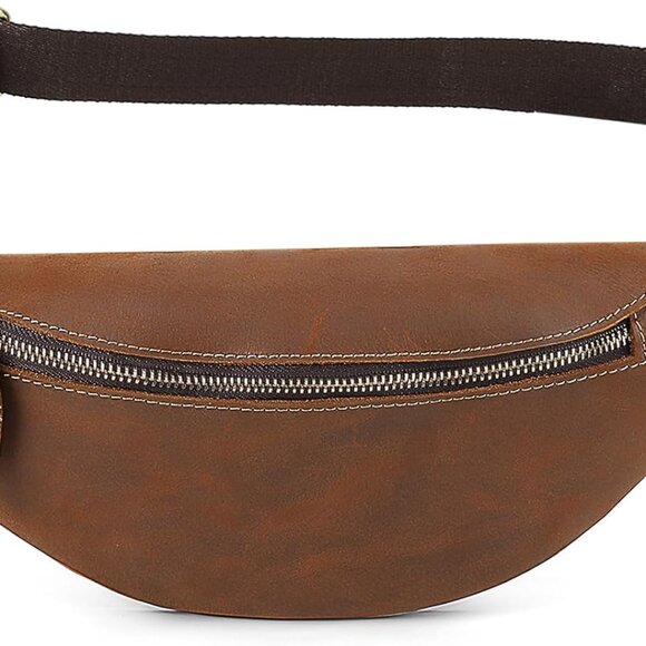 Vintage Brown Leather Fanny Pack | Secure Zipper Compartment & Adjustable Fit - Picture 1 of 7